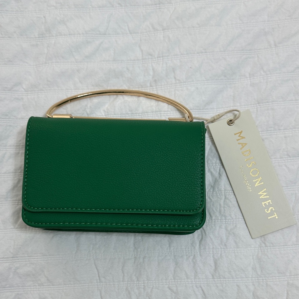Madison West Emerald Green Clutch with Gold Handle